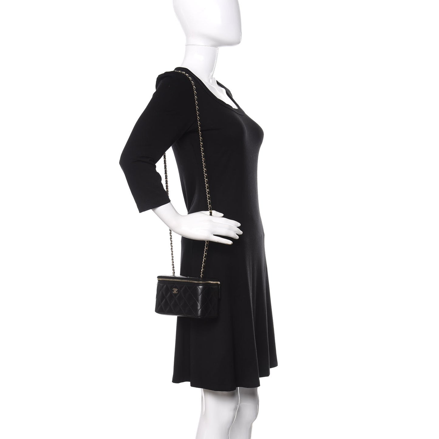 Lambskin Quilted Small Vanity Case With Chain Black