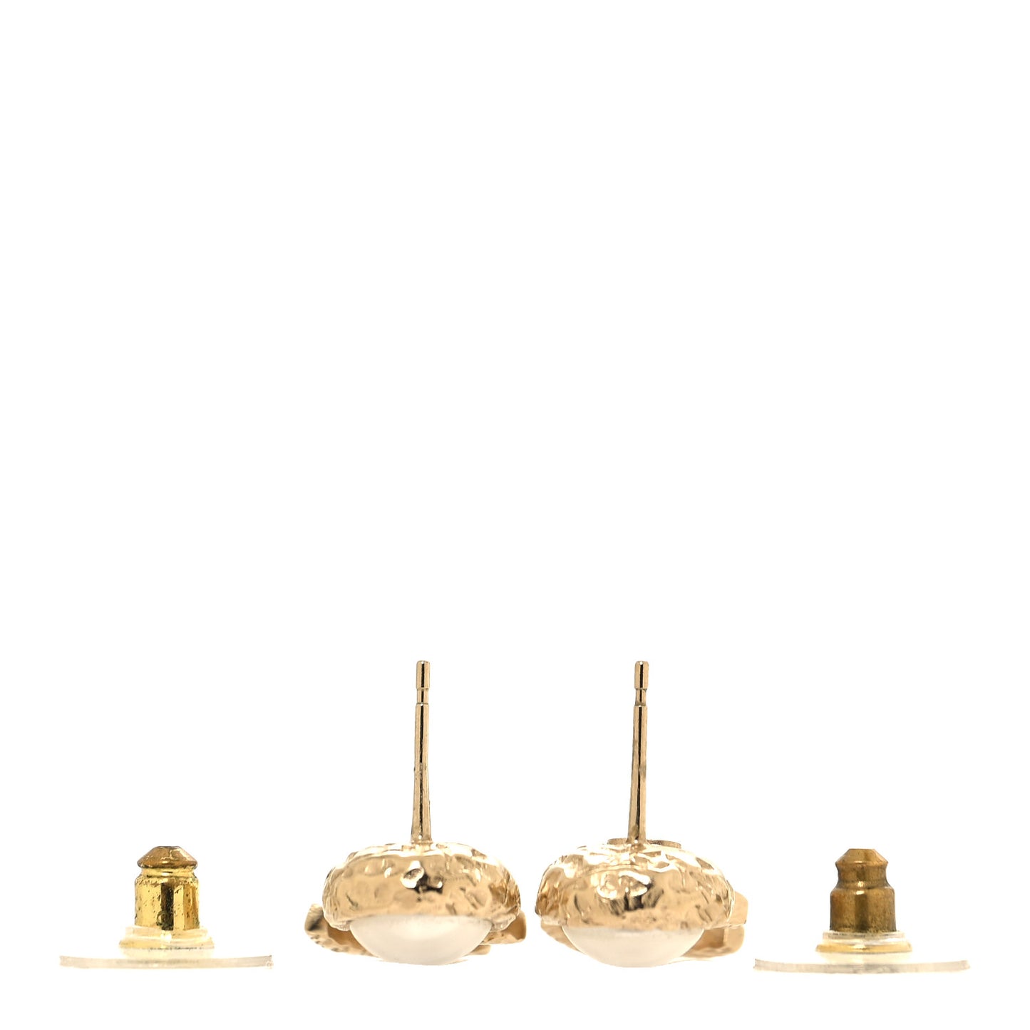 Pearl Hammered CC Drop Earrings Gold Pearly White