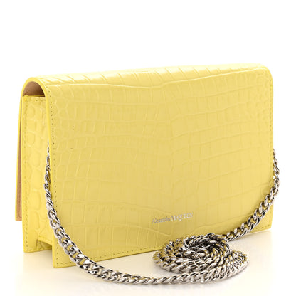 Alexander McQueen Calfskin Crocodile Embossed Skull Mini Crossbody Bag Yellow 3 of 10