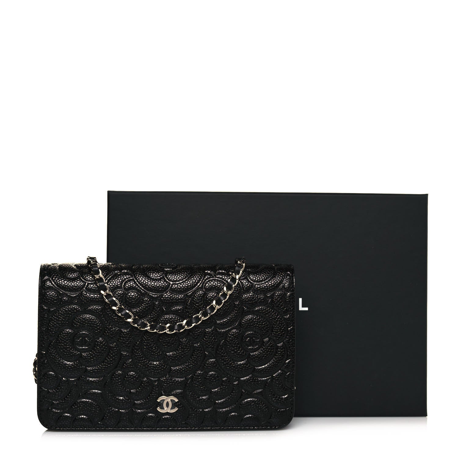 Chanel Caviar Camellia Embossed Wallet On Chain WOC Black 11 of 11