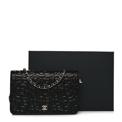 Chanel Caviar Camellia Embossed Wallet On Chain WOC Black 11 of 11