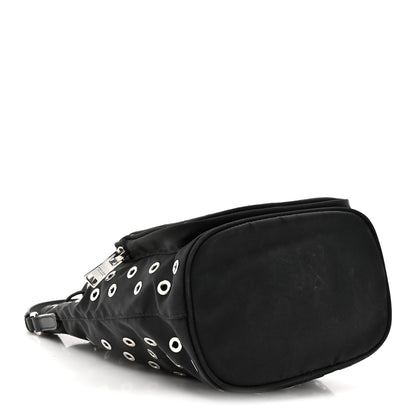 Prada Tessuto Nylon Saffiano Grommets Mini Bucket Crossbody Bag Black 4 of 11