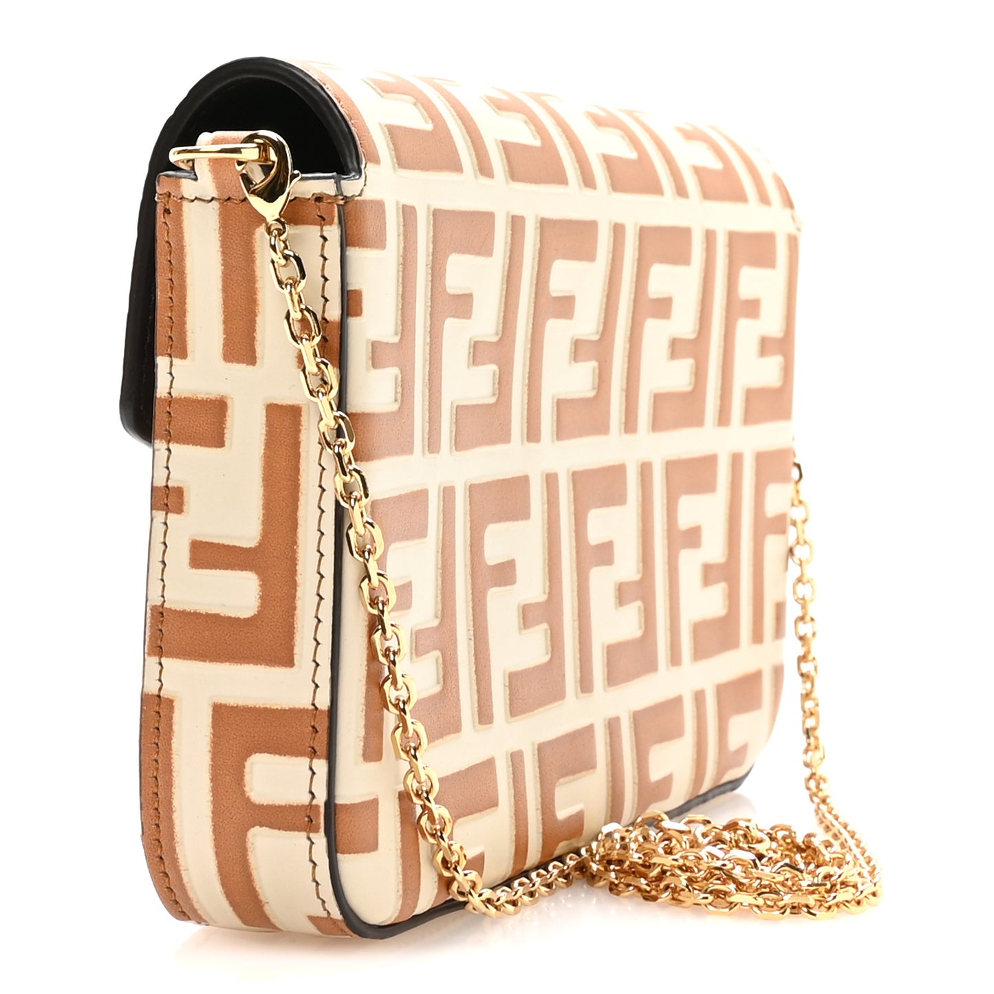 Calfskin FF Diamonds Wallet On Chain Camellia Caramel