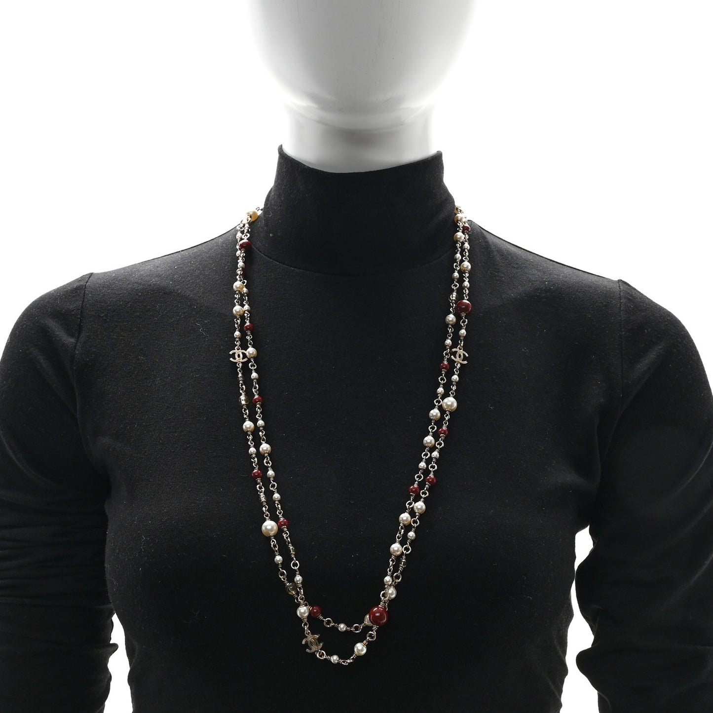 Pearl Bead Multi Strand CC Long Necklace Gold White Burgundy Yellow
