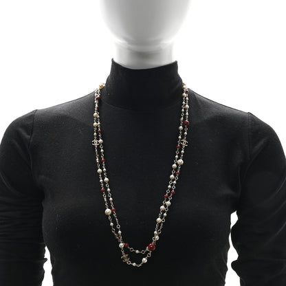 Chanel Pearl Bead Multi Strand CC Long Necklace Gold White Burgundy Yellow 2 of 5