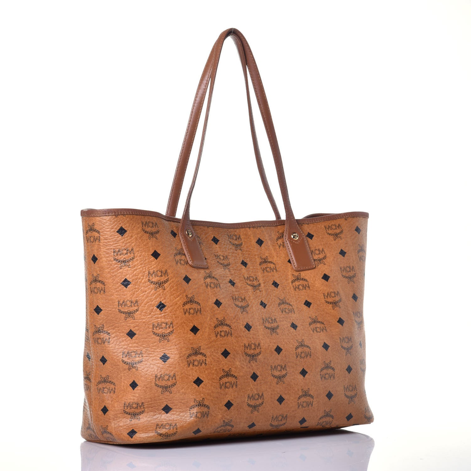 MCM Visetos Crocodile Embossed Medium Liz Shopper Tote Cognac 3 of 9