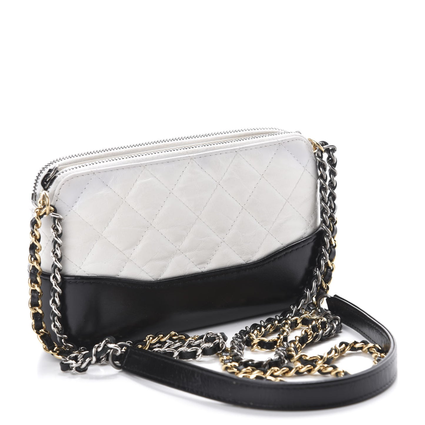 Aged Calfskin Quilted Small Gabrielle Clutch With Chain White Black