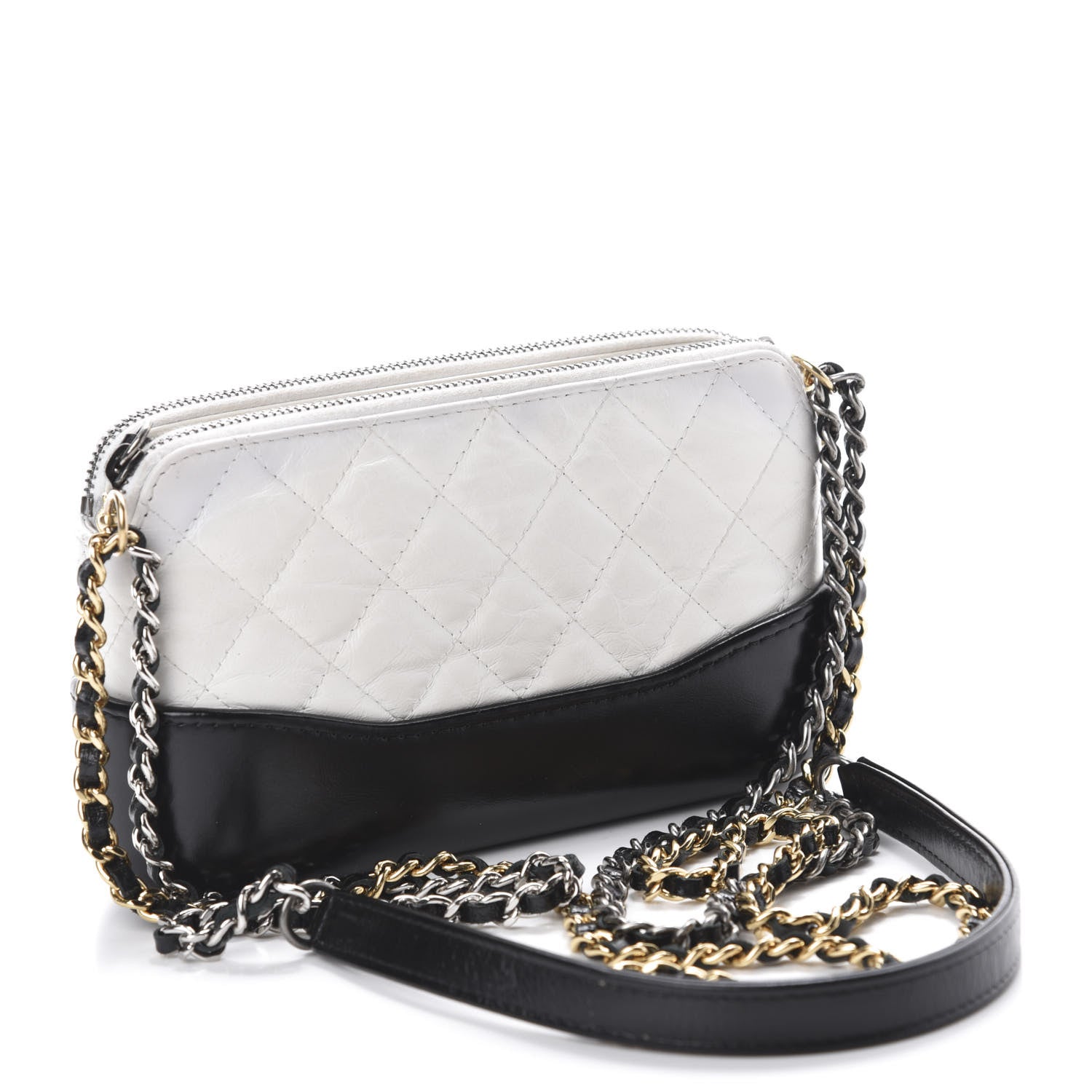 Chanel Aged Calfskin Quilted Small Gabrielle Clutch With Chain White Black 3 of 11