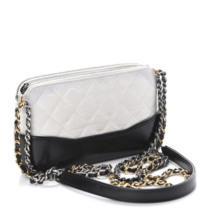 Chanel Aged Calfskin Quilted Small Gabrielle Clutch With Chain White Black 3 of 11