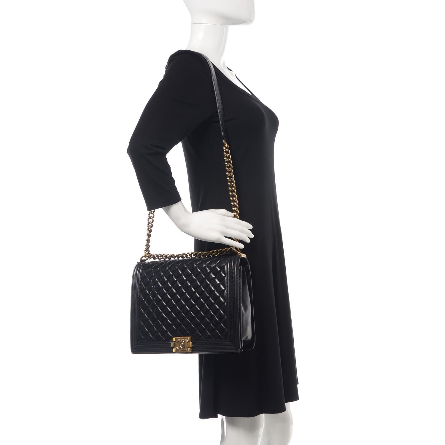 Chanel Glazed Calfskin Quilted Large Boy Flap Black 2 of 12