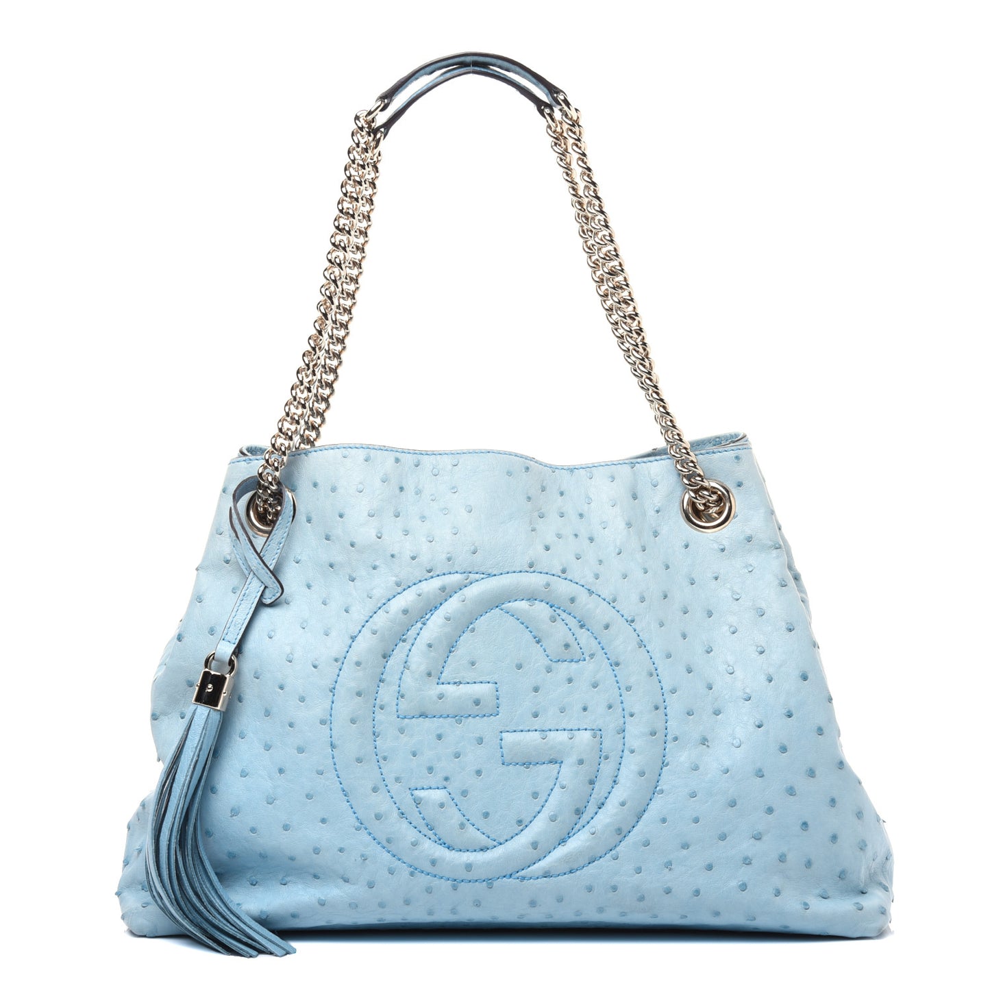 Ostrich Medium Soho Chain Shoulder Bag Light Blue