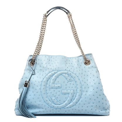 Gucci Ostrich Medium Soho Chain Shoulder Bag Light Blue 1 of 17