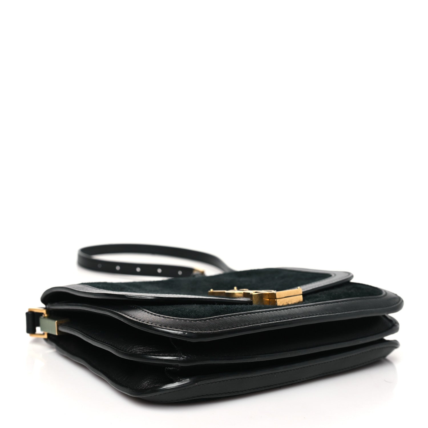 Saint Laurent Suede Smooth Calfskin Monogram Medium Solferino Soft Satchel Black 4 of 11