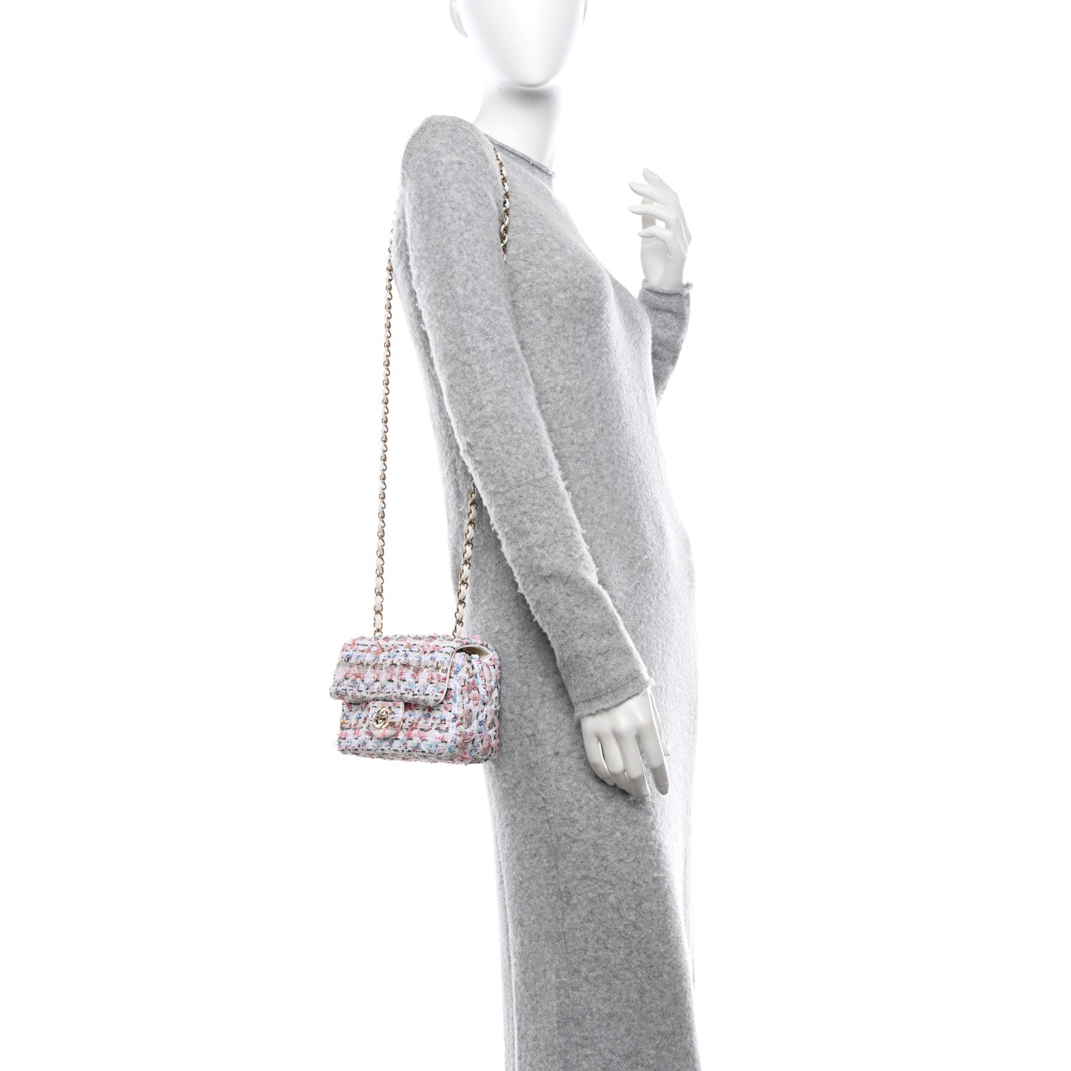 Chanel Tweed Quilted Mini Rectangular Flap Ecru Pink Blue Green 2 of 11