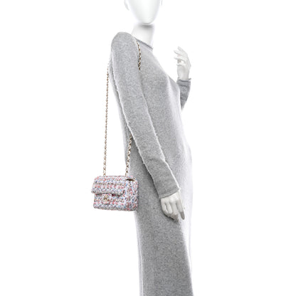 Chanel Tweed Quilted Mini Rectangular Flap Ecru Pink Blue Green 2 of 11