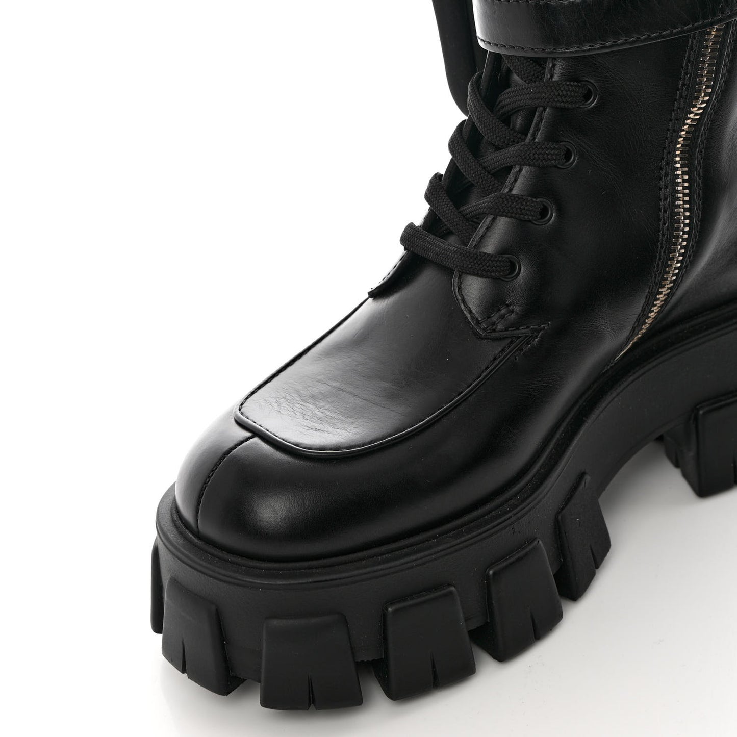 Vitello Lux Nylon Metal Triangle Logo Monolith Pouch Pocket 55mm Tall Combat Boots 35.5 Black