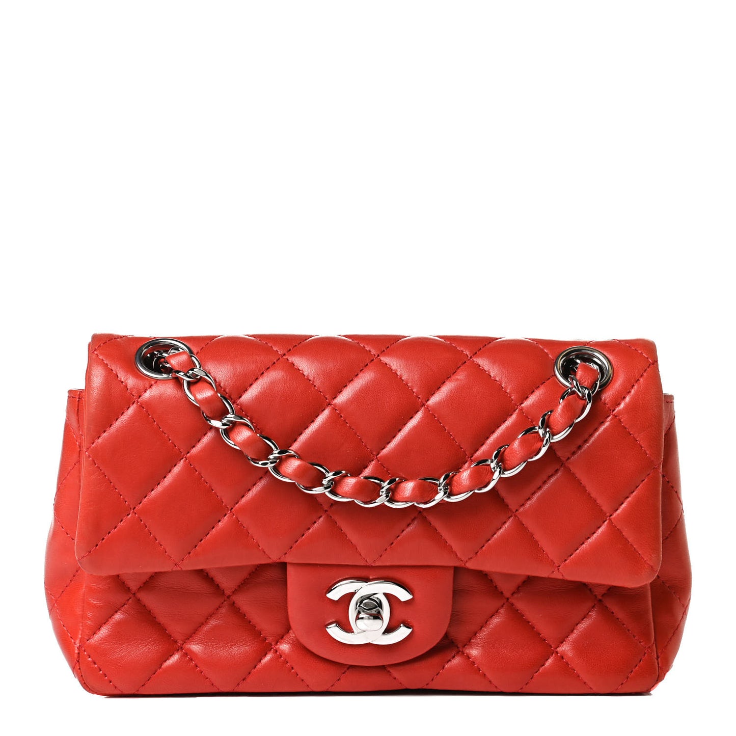 Lambskin Quilted Mini Rectangular Flap Red