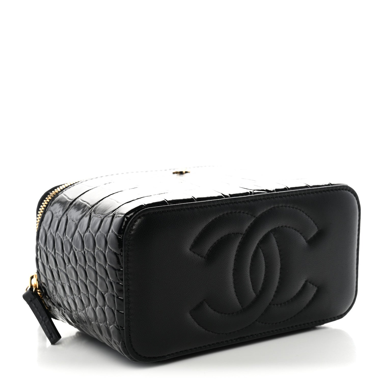 Chanel Calfskin Crocodile Embossed Crococo Small Top Handle Vanity Case With Chain Black 4 of 11