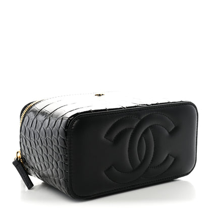 Chanel Calfskin Crocodile Embossed Crococo Small Top Handle Vanity Case With Chain Black 4 of 11