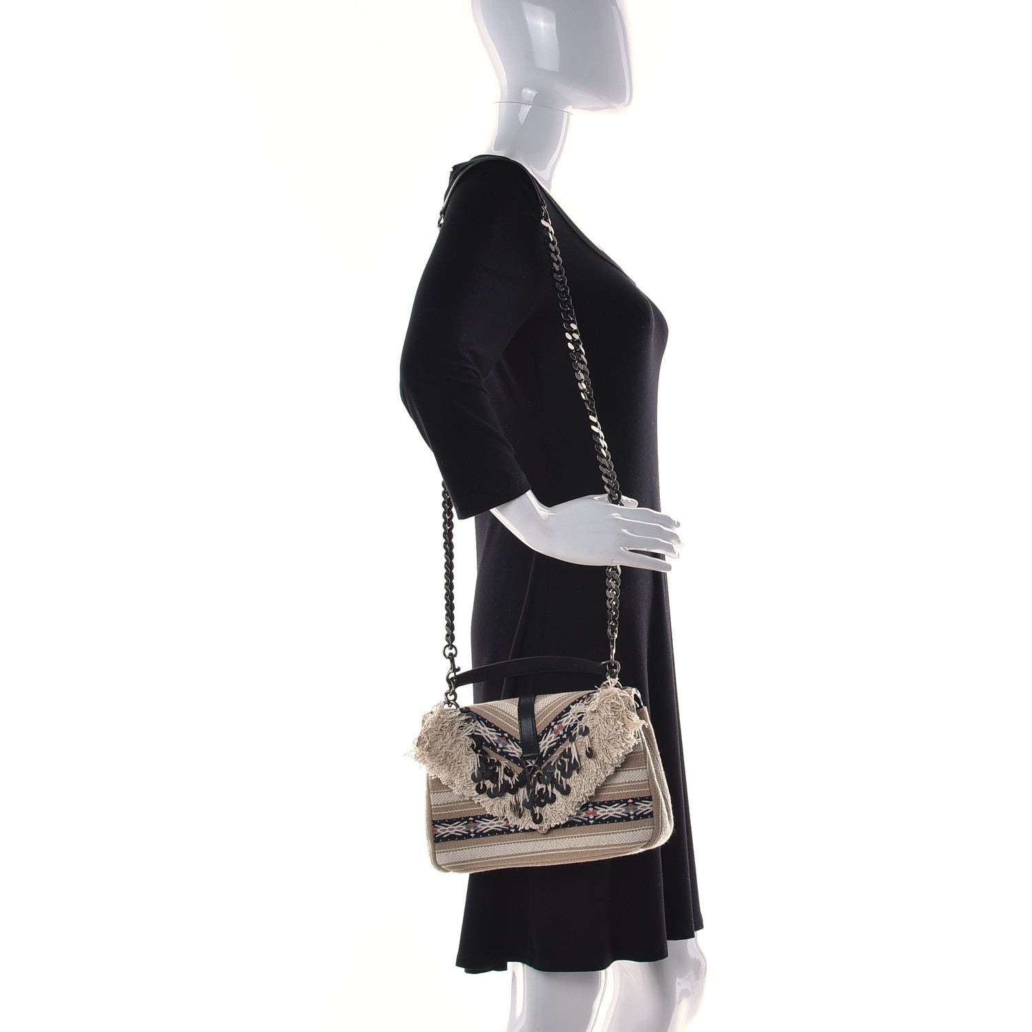 Saint Laurent Berber Chevron Tassel Monogram Medium College Bag Black White 2 of 10