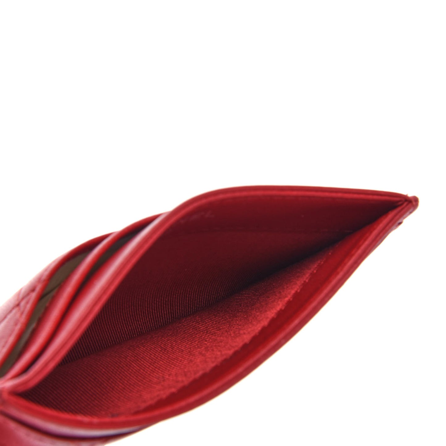 Lambskin Quilted Card Holder Red