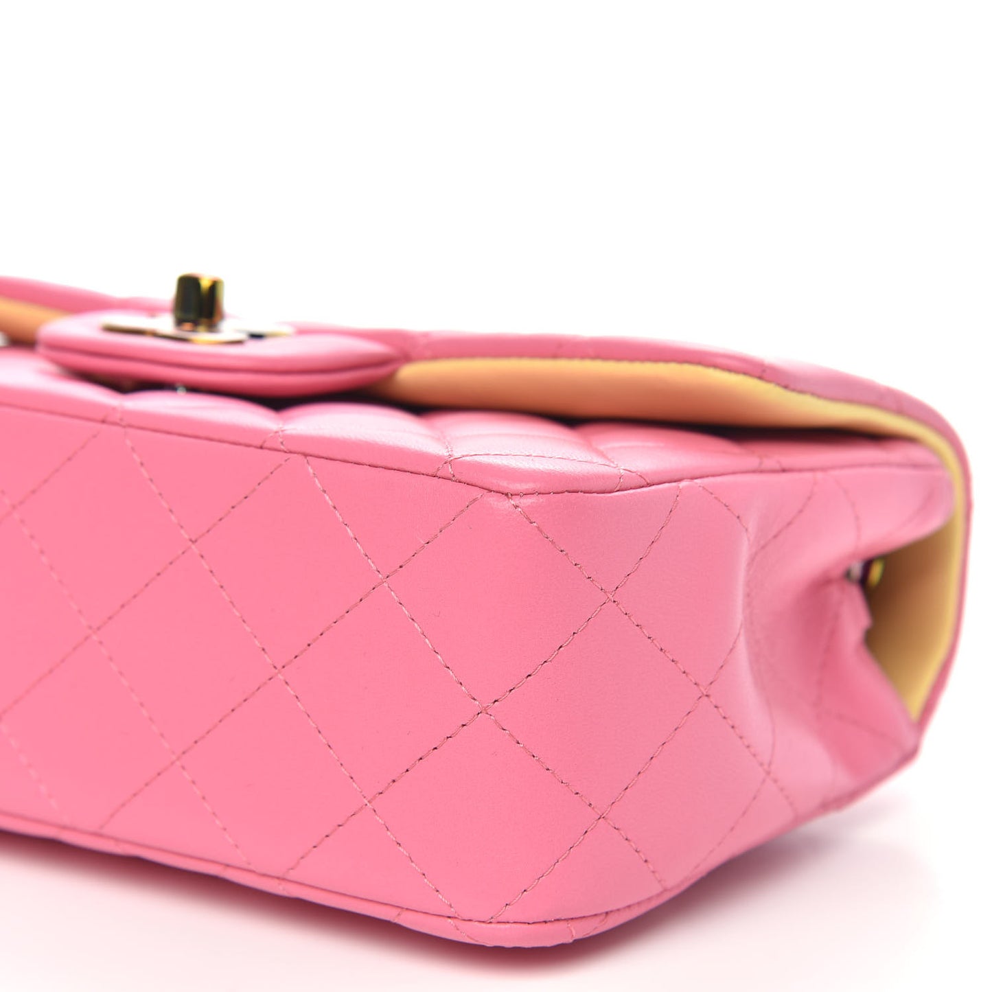 Lambskin Quilted Mini Rectangular Flap Pink Yellow