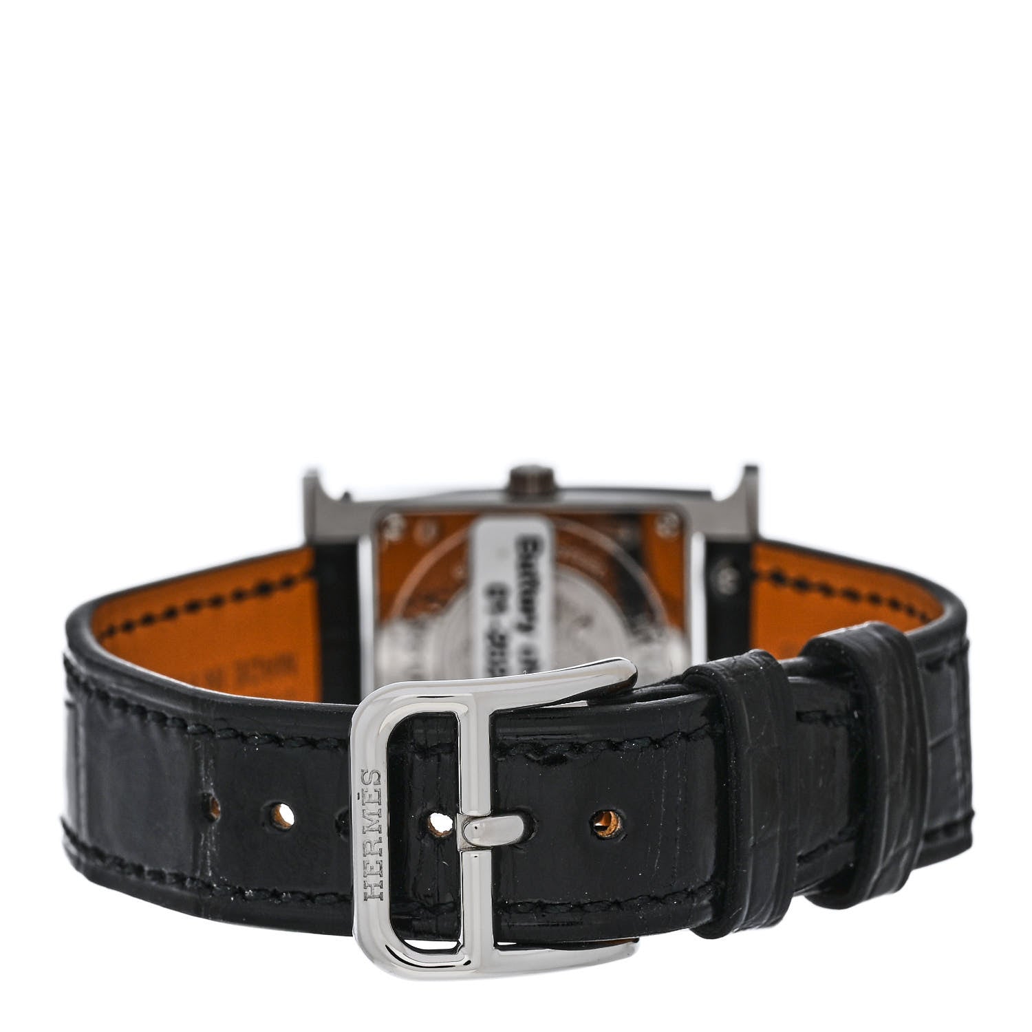 Hermes Stainless Steel Alligator Diamond Bezel Mother of Pearl 21mm Heure H Hour Quartz Watch Noir 3 of 5