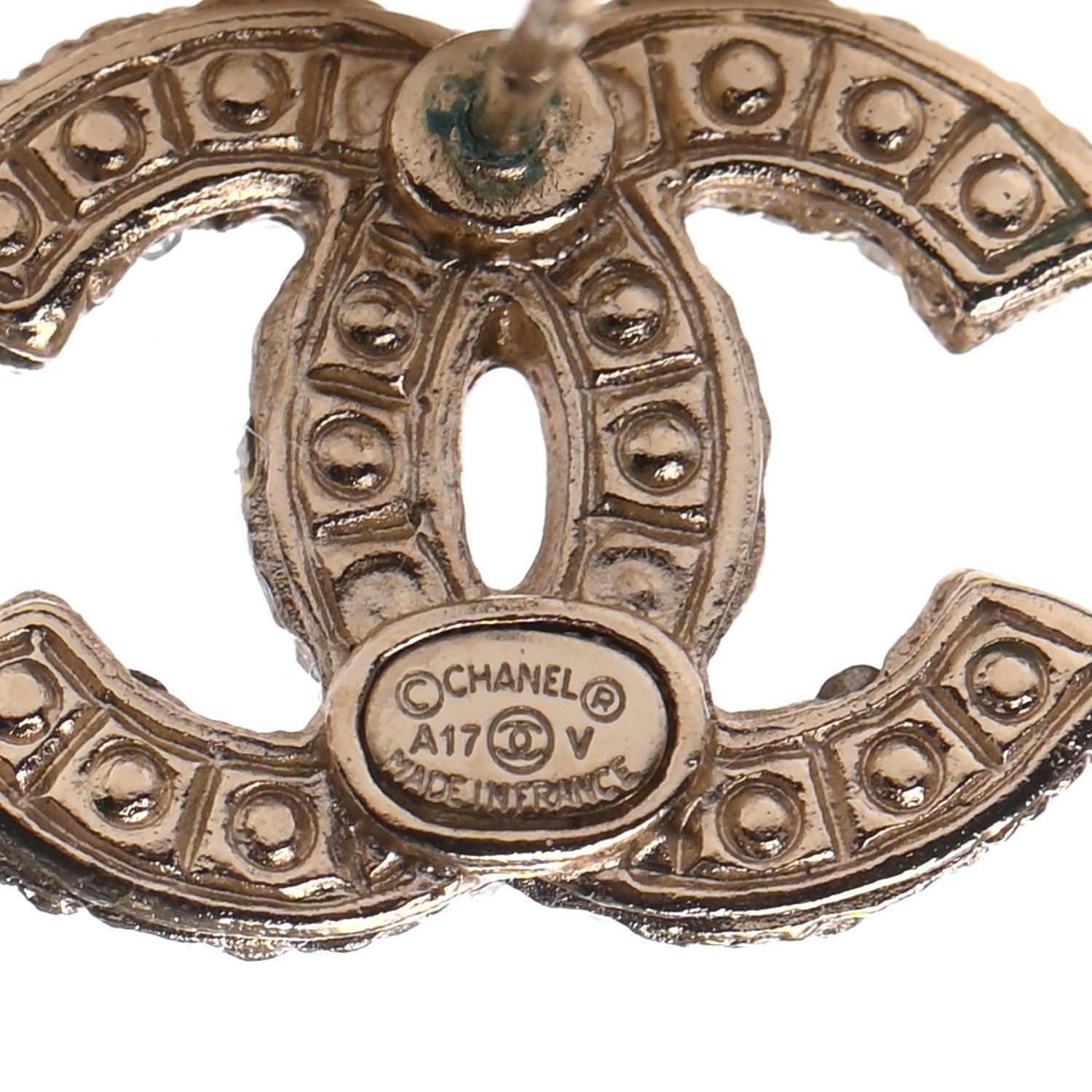 Chanel Pearl Crystal CC Earrings Light Gold 4 of 4