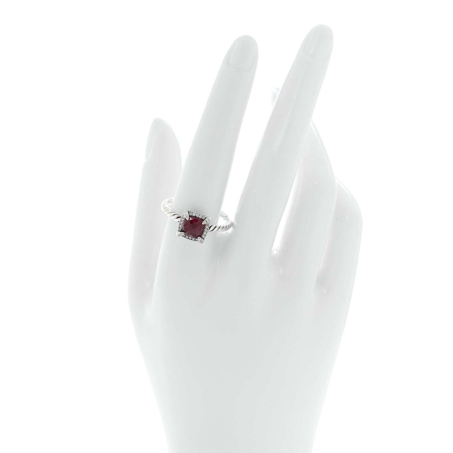 Sterling Silver Diamond Garnet 7mm Petite Chatelaine Pave Bezel Ring 62 10