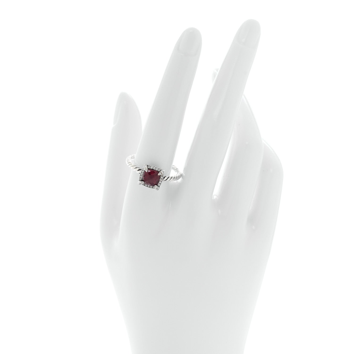 David Yurman Sterling Silver Diamond Garnet 7mm Petite Chatelaine Pave Bezel Ring 62 10 4 of 8