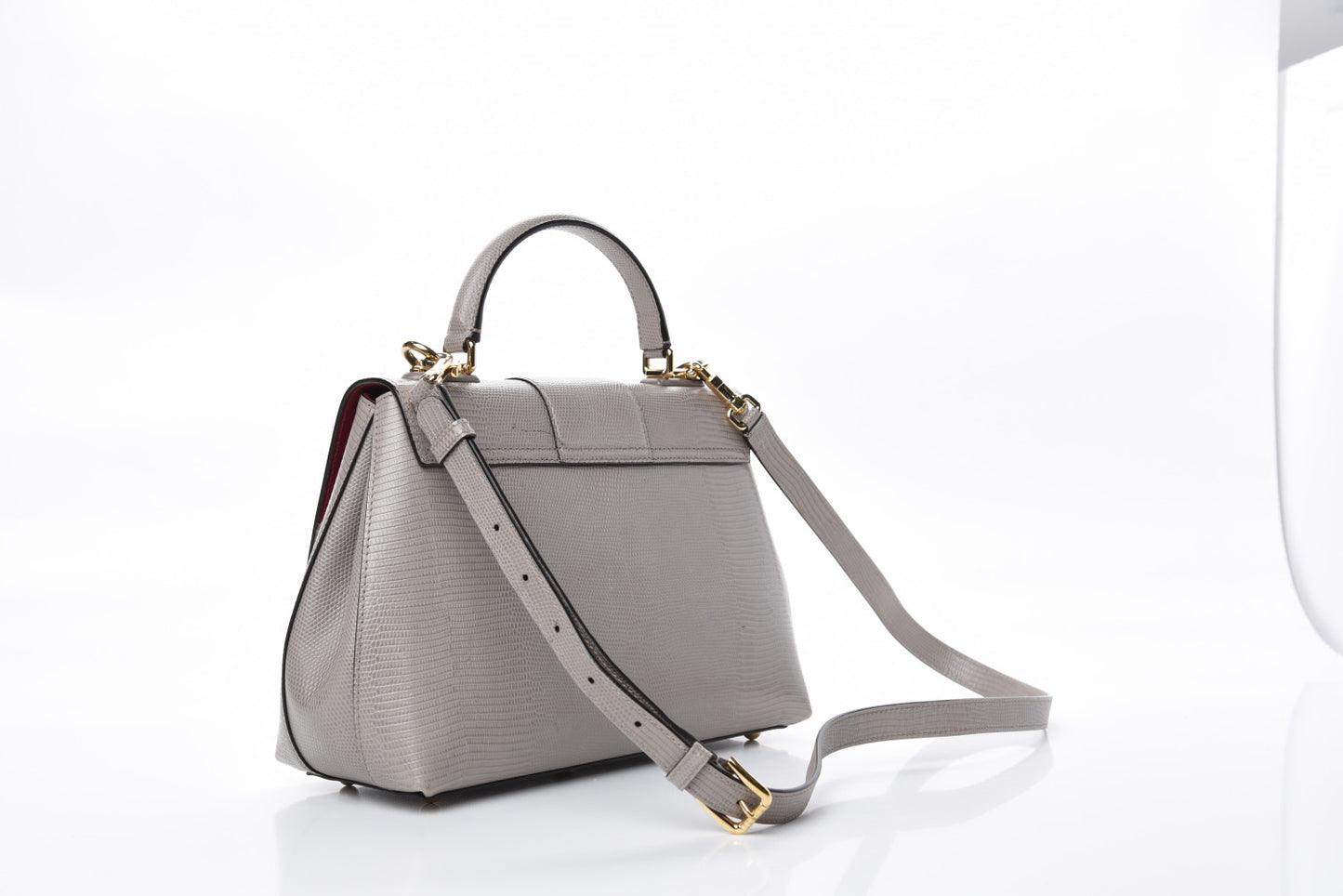 Iguana Calfskin Embossed Lucia Top Handle Bag Grey