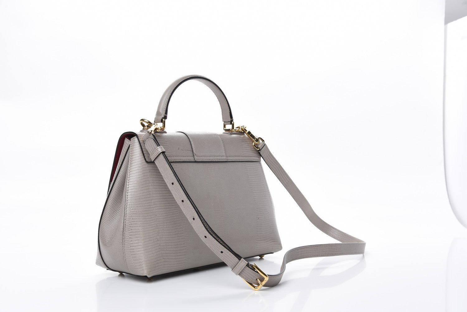 Dolce & Gabbana Iguana Calfskin Embossed Lucia Top Handle Bag Grey 3 of 12