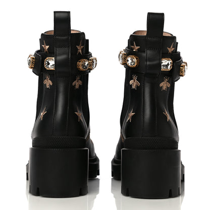 Gucci Calfskin Bee Star Embroidered Belt Ankle Boots 39.5 Black 5 of 9