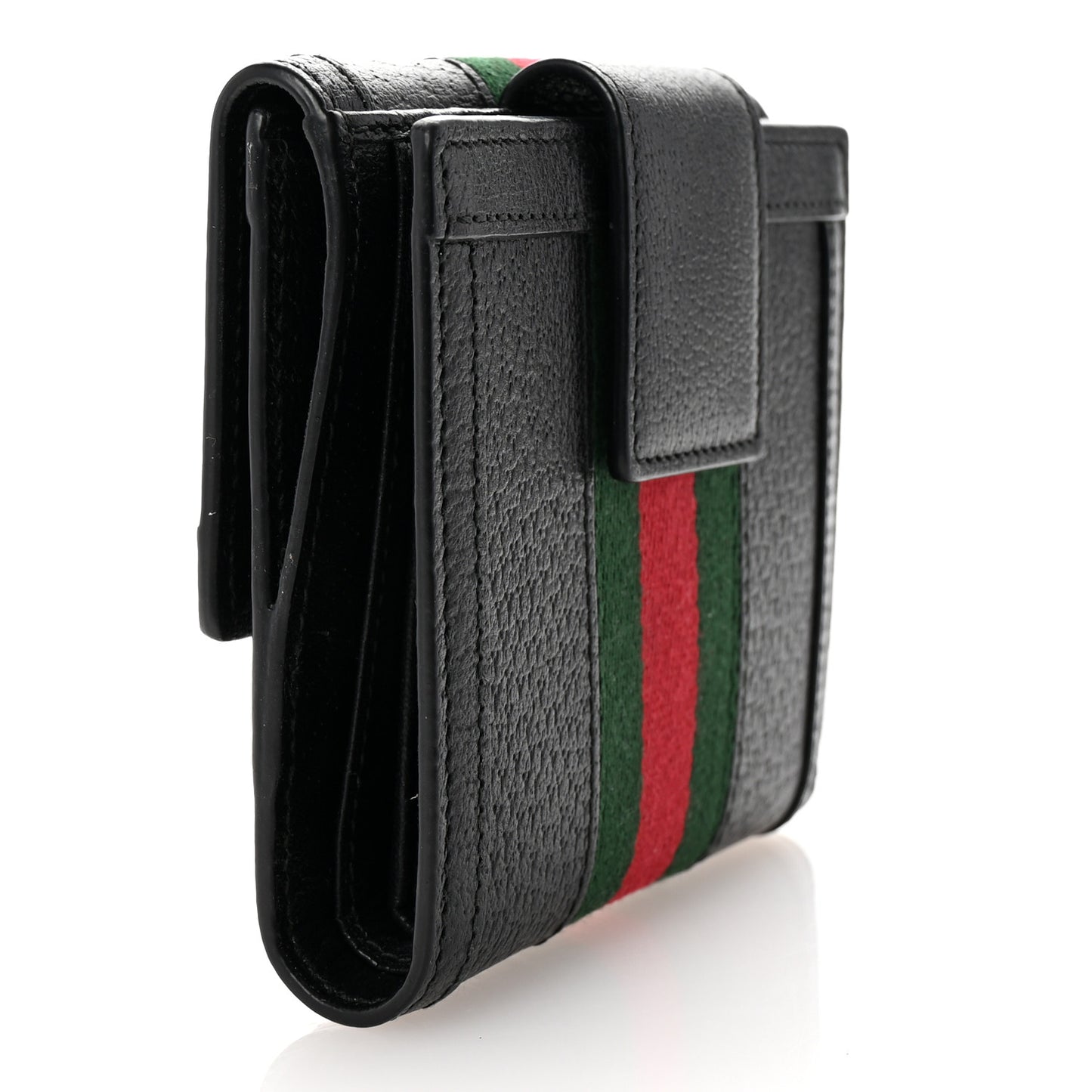 Textured Calfskin Web Ophidia French Flap Wallet Black