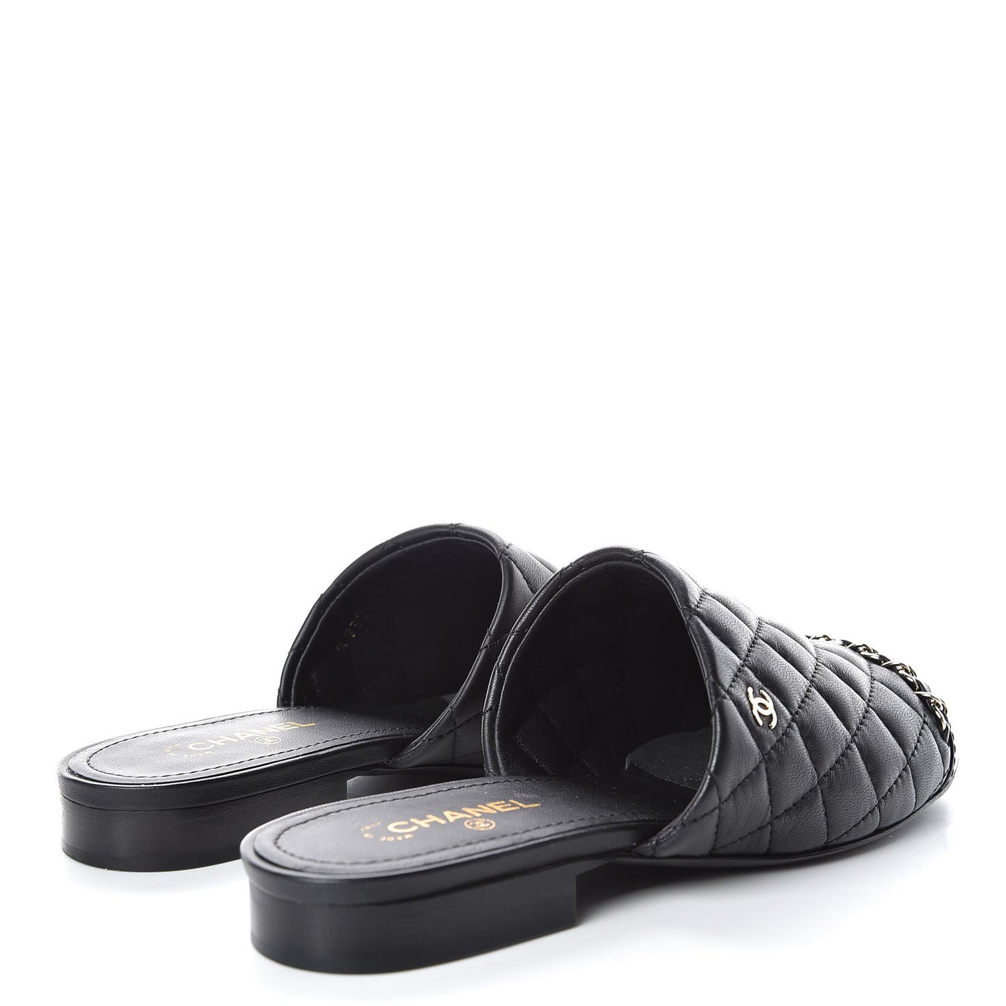 Lambskin Quilted Chain Mules 36 Black