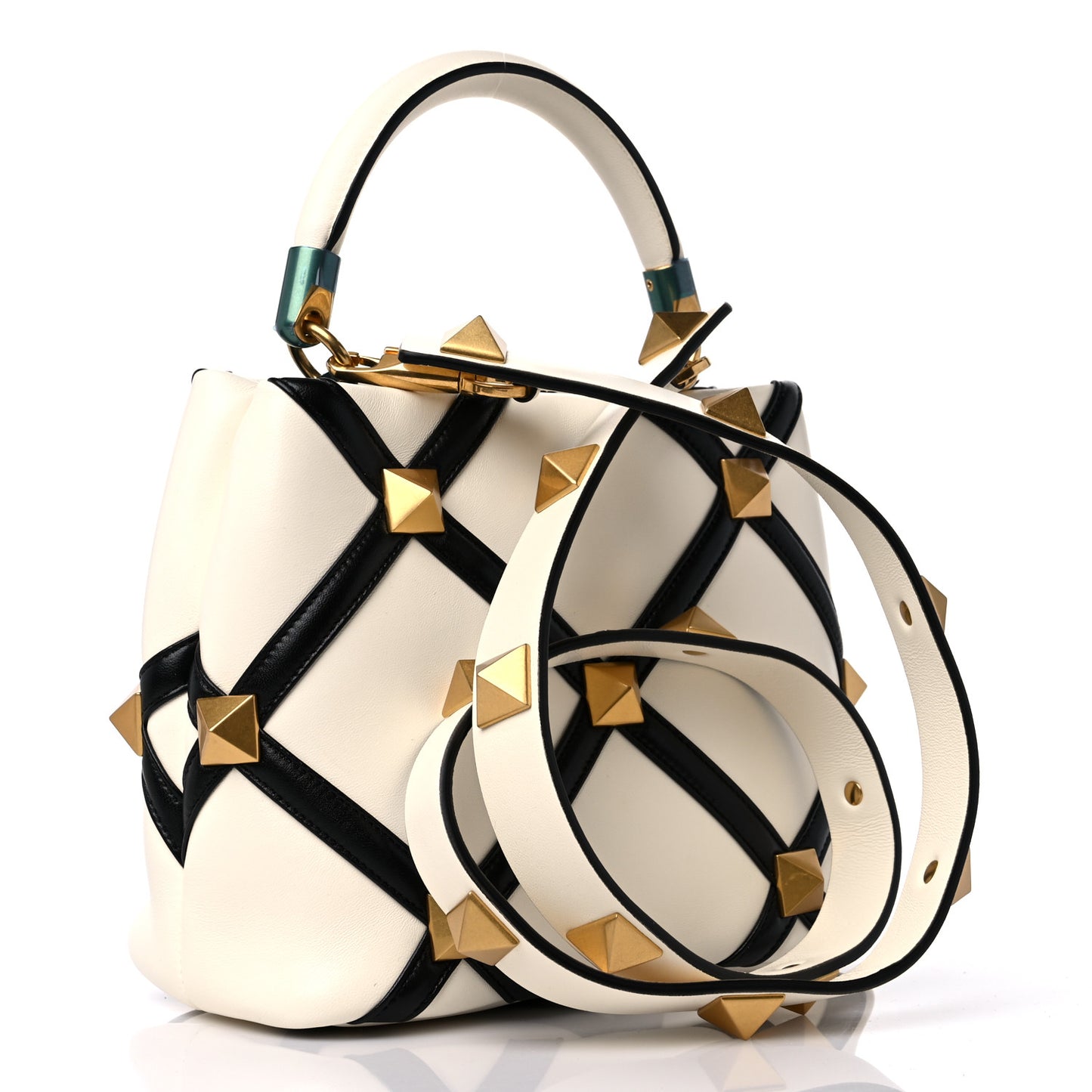 Nappa Small Roman Stud The Handle Bag Ivory Black