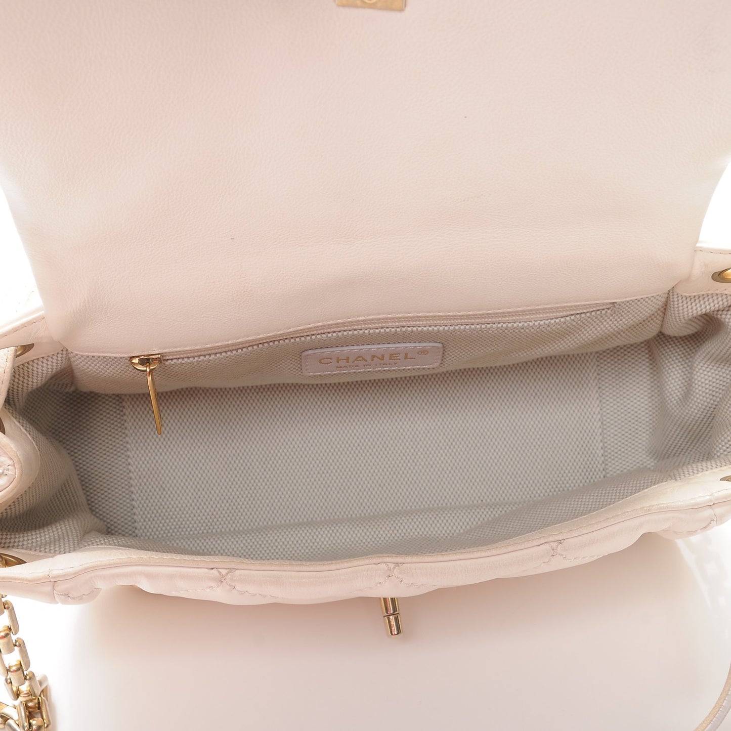 Calfskin Quilted Retro Chain Flap Beige