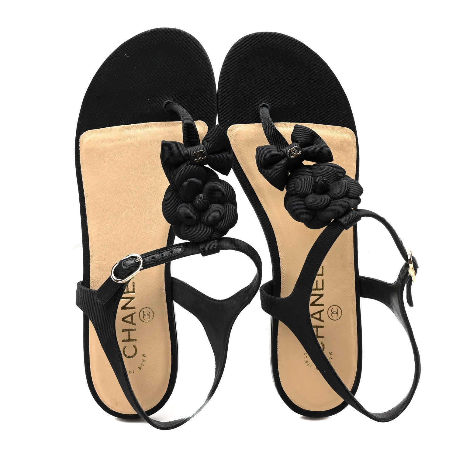 Chanel Grosgrain Lambskin Camellia Bow Thong Sandals 39 Black 2 of 9