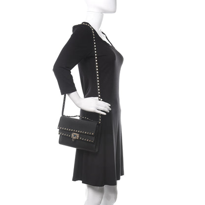 Valentino Garavani Grainy Calfskin Rockstud Double Flap Crossbody Bag Black 2 of 9