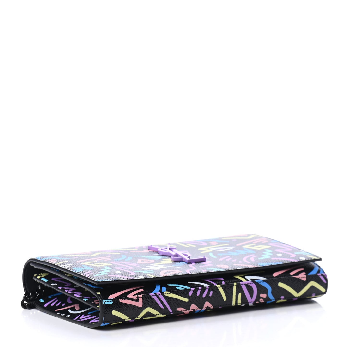 Grain De Poudre Medium Classic Monogram Multicolor Graphic Print Chain Wallet Black