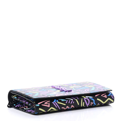 Saint Laurent Grain De Poudre Medium Classic Monogram Multicolor Graphic Print Chain Wallet Black 3 of 4