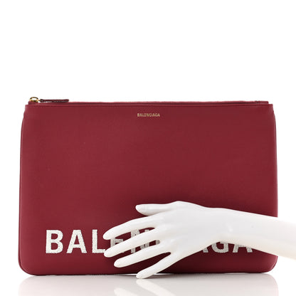 Balenciaga Signature Grained Calfskin Large Ville Zip Pouch Rouge Grenat White 2 of 7