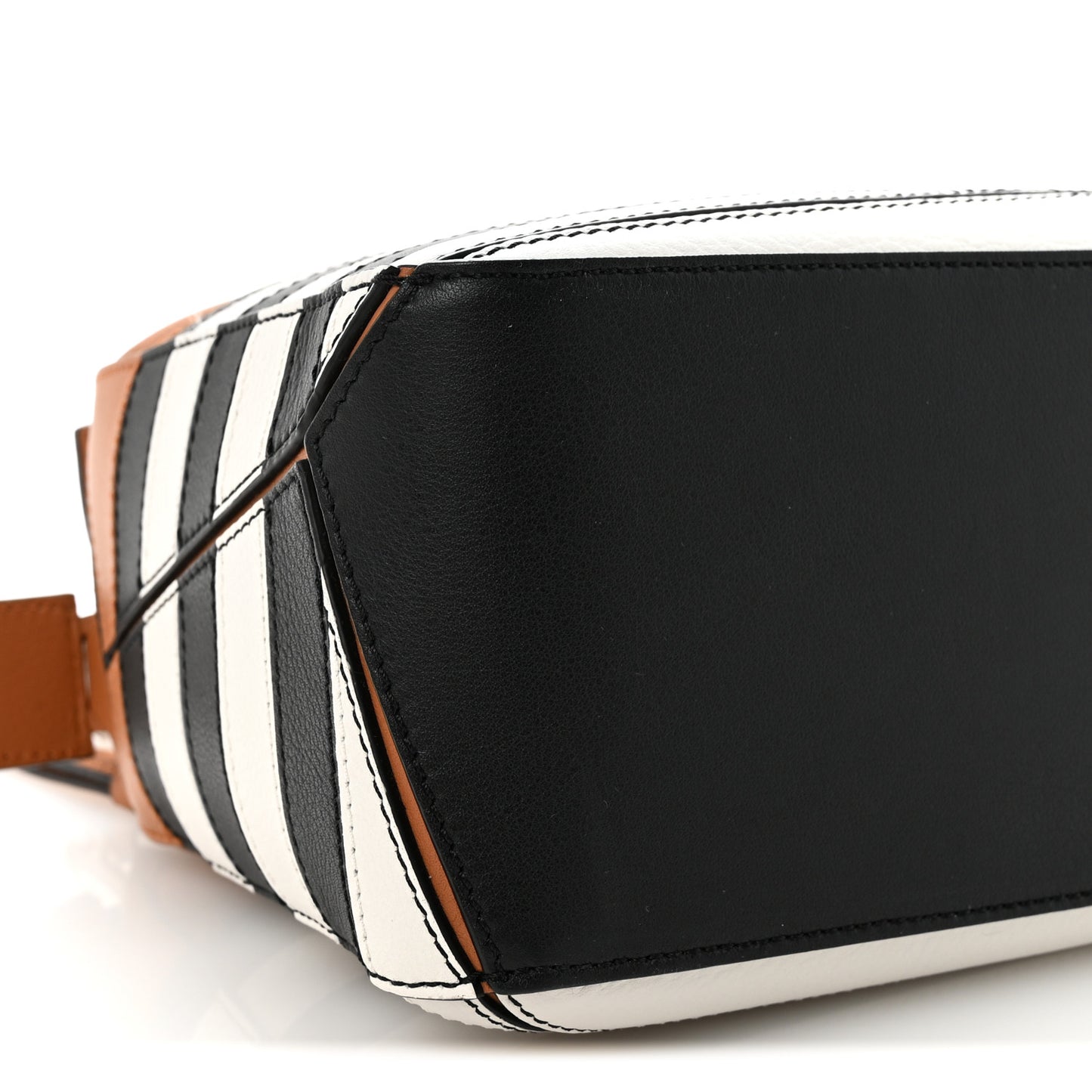 Calfskin Marine Stripe Small Puzzle Bag Tan Black White