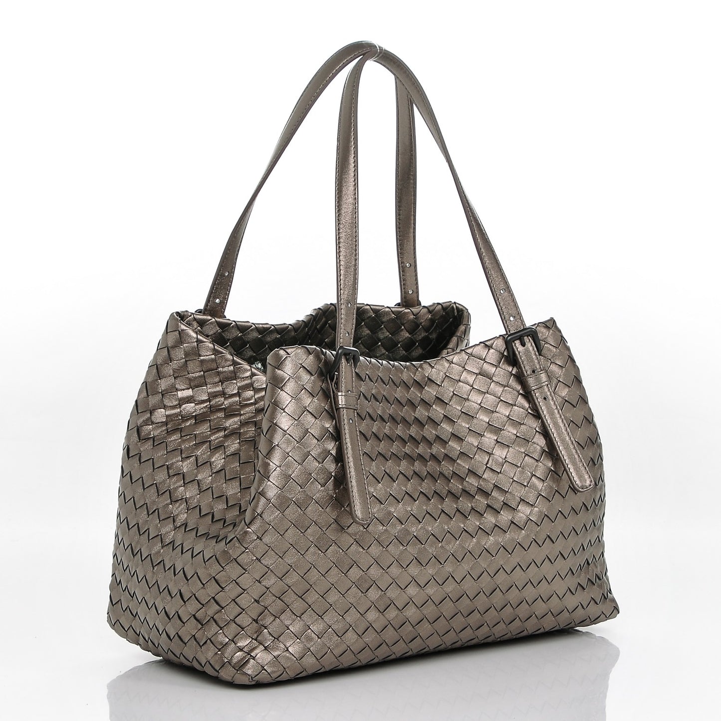 Metallic Grosgrain Intrecciato Medium A Shape Seamless Tote Pewter