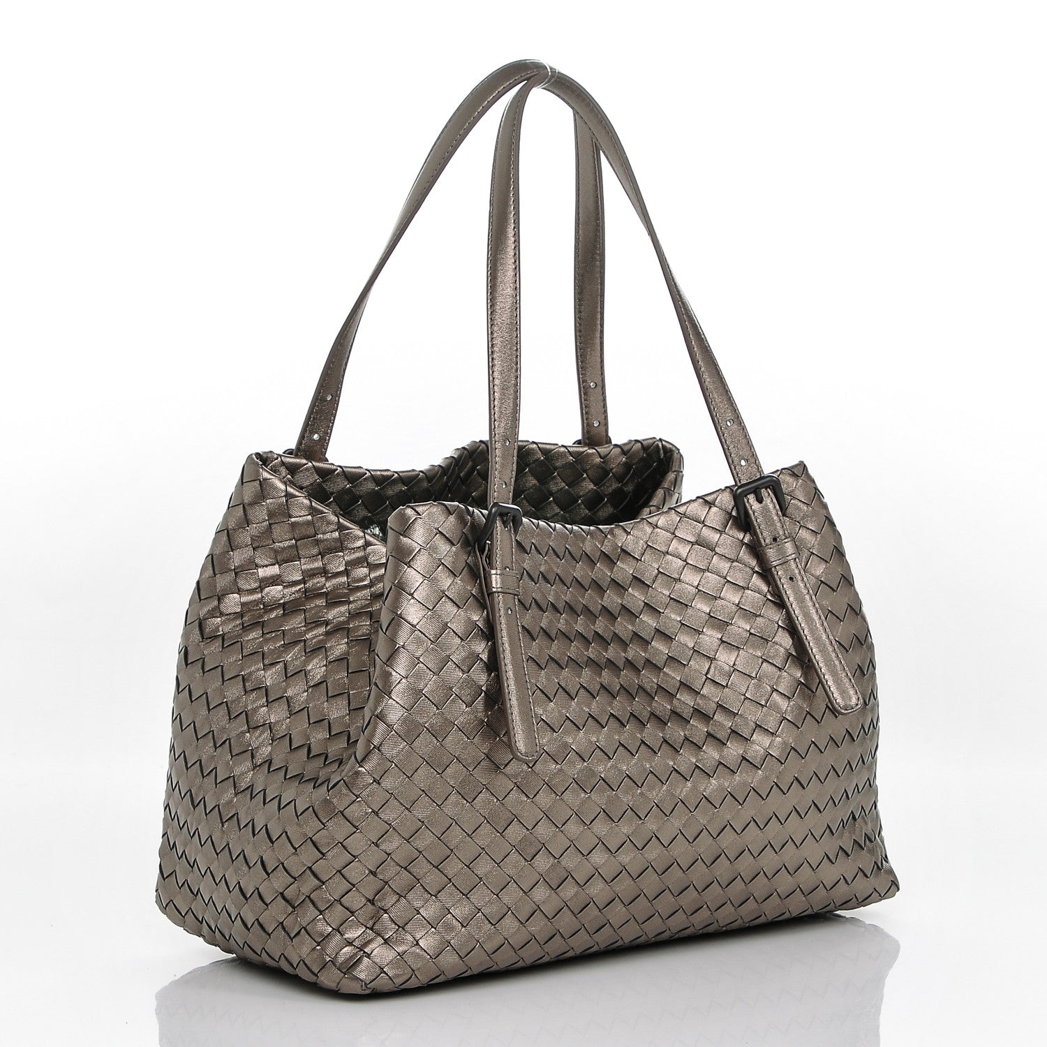 Bottega Veneta Metallic Grosgrain Intrecciato Medium A Shape Seamless Tote Pewter 3 of 6