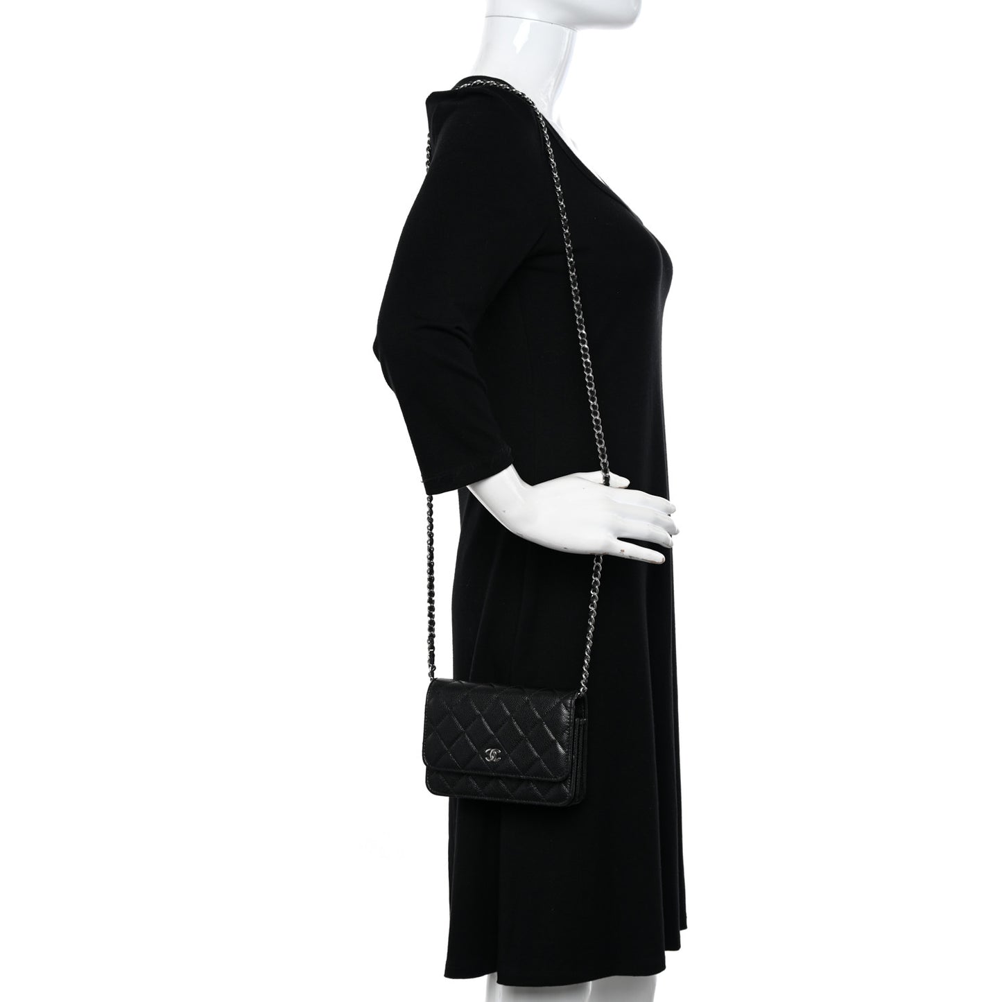 Caviar Quilted Mini Wallet On Chain WOC Black