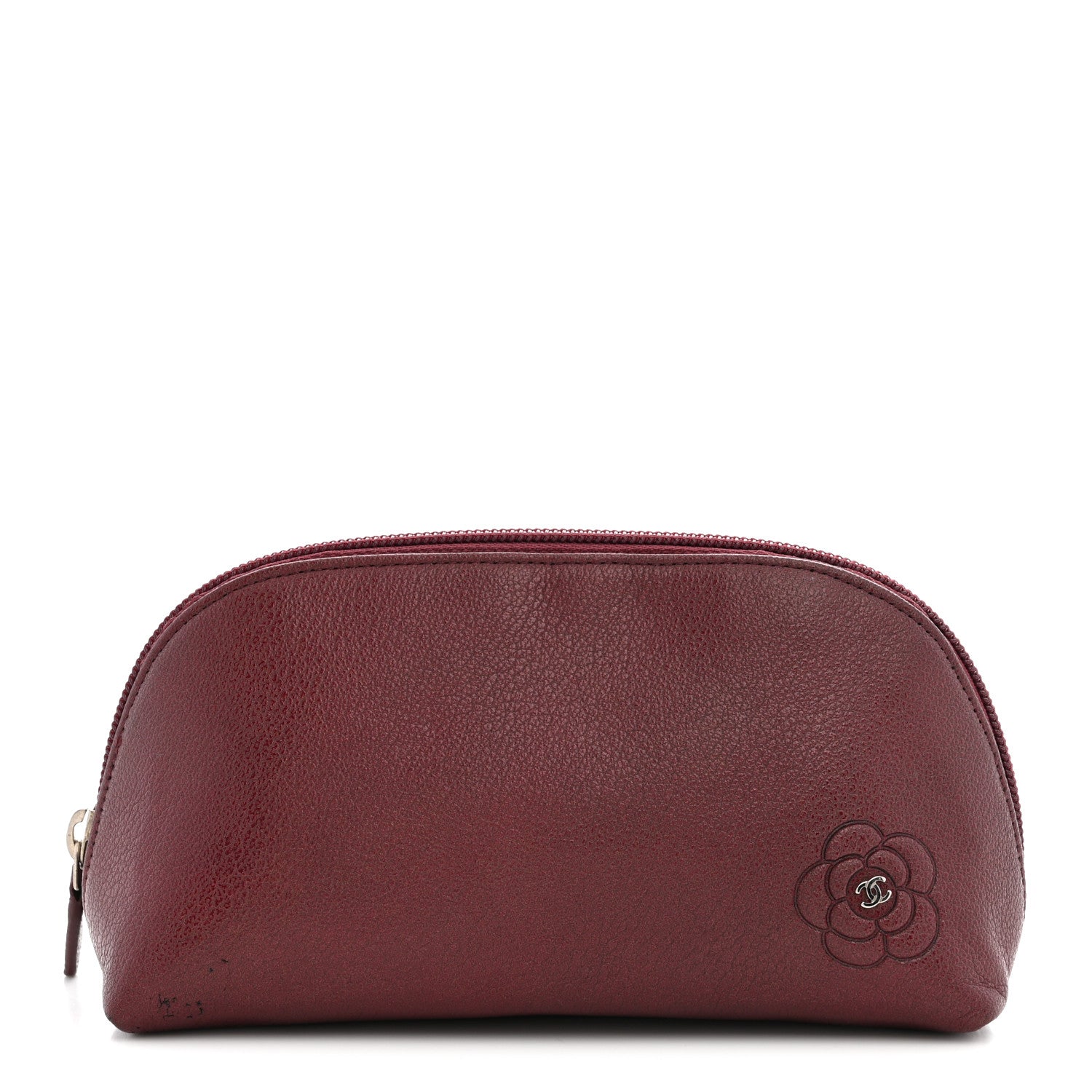 Chanel Goatskin Camellia Embossed Cosmetic Case Dark Red 1 of 9
