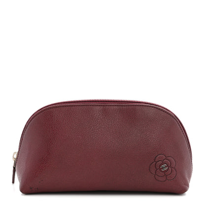 Chanel Goatskin Camellia Embossed Cosmetic Case Dark Red 1 of 9