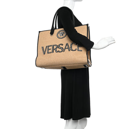 Versace Raffia Studded La Medusa Large Tote Beige 2 of 11