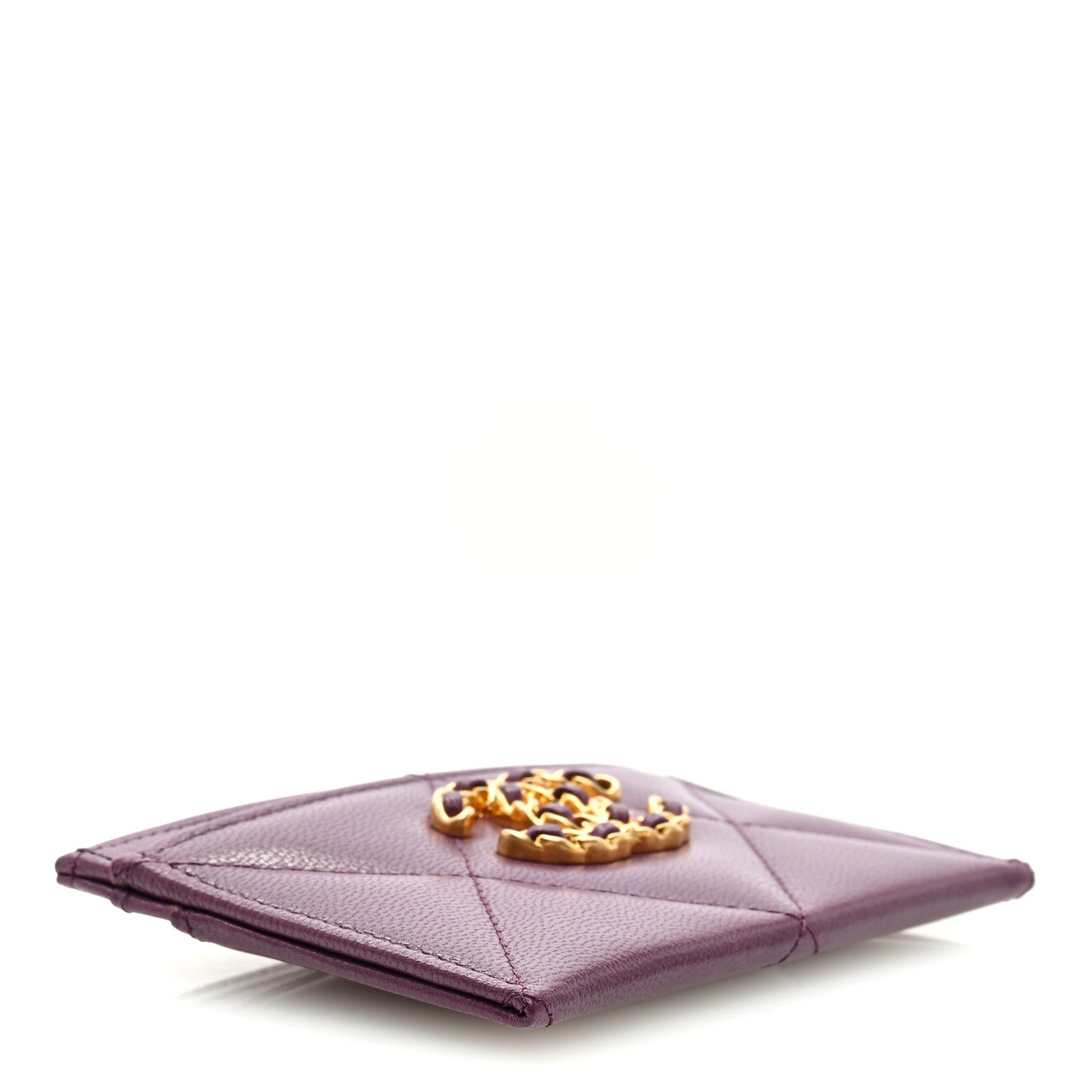 Lambskin Quilted Chanel 19 Card Holder Purple